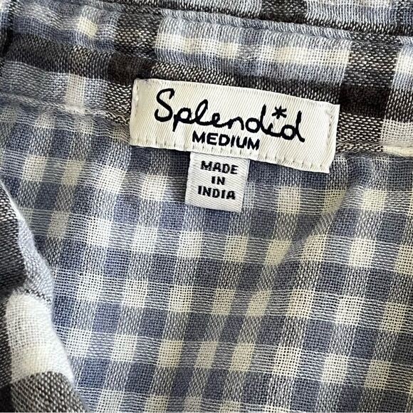 Splendid Blue & White Plaid Split-Back Button Front Shirt Size Medium - Picture 5 of 7